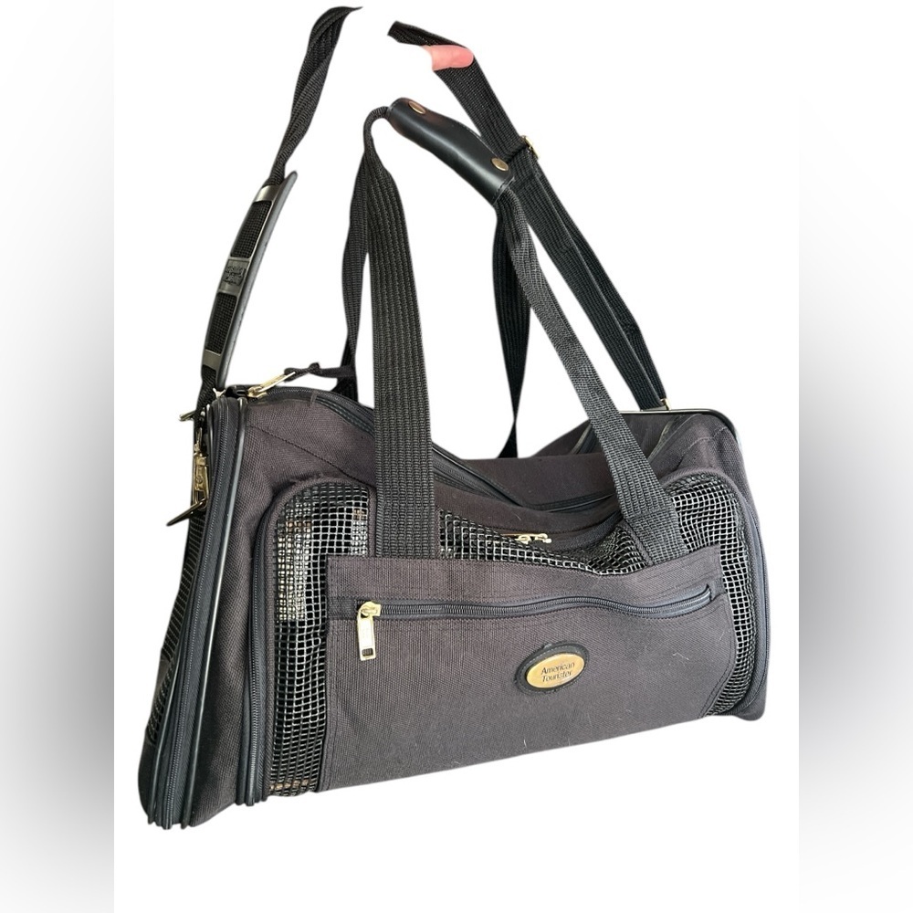 American tourister black soft case pet carrier travel bag